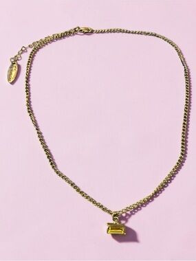Plunder Bronze Tone Necklace with Green Rectangular Charm